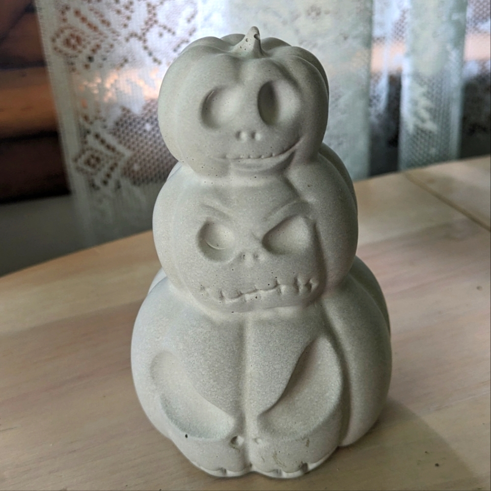 Handmade Cement Stack of Jack-o'-lanterns